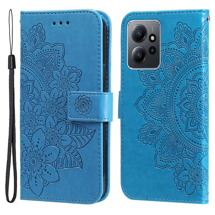 Per Xiaomi Redmi Note 12 4G Flower Imprinting Phone Leather Case Stand Wallet Phone Cover - Blue