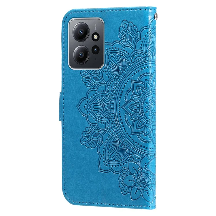 Per Xiaomi Redmi Note 12 4G Flower Imprinting Phone Leather Case Stand Wallet Phone Cover - Blue