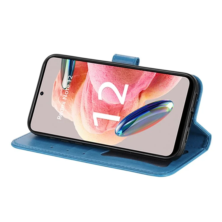 Per Xiaomi Redmi Note 12 4G Flower Imprinting Phone Leather Case Stand Wallet Phone Cover - Blue