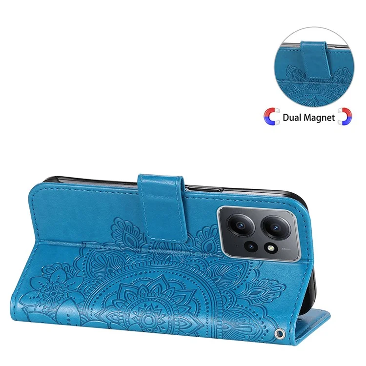 Per Xiaomi Redmi Note 12 4G Flower Imprinting Phone Leather Case Stand Wallet Phone Cover - Blue