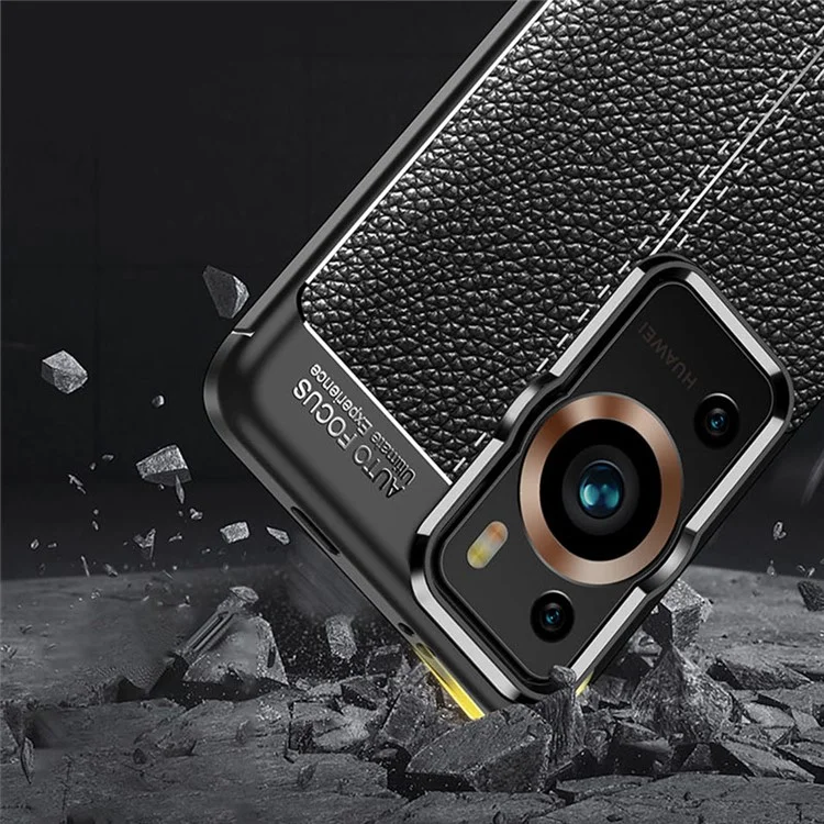 Per Huawei P60 / P60 Pro Litchi Texture TPU Telefono Copertina di Smartphone Anti-drop - Nero