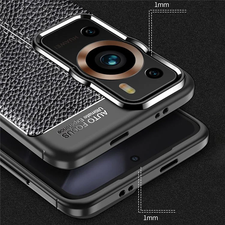 Pour Huawei P60 / P60 Pro Litchi Texture TPU Coque de Téléphone Anti-chute Housse de Smartphone - Noir