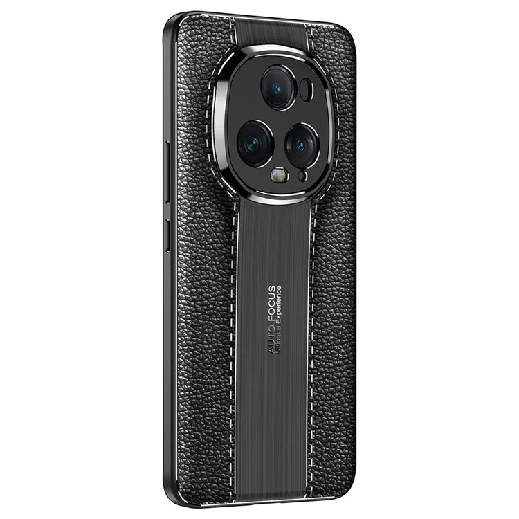 Capa de telefone móvel For Honor Magic5 Ultimate 5G com textura de lichia, TPU macio - Preto 