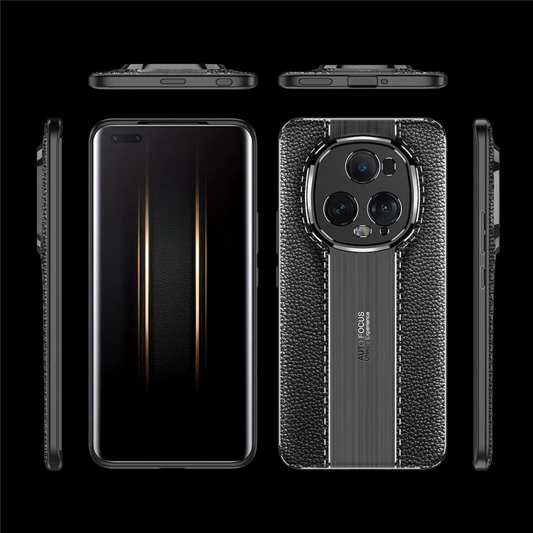 Capa de telefone móvel For Honor Magic5 Ultimate 5G com textura de lichia, TPU macio - Preto 
