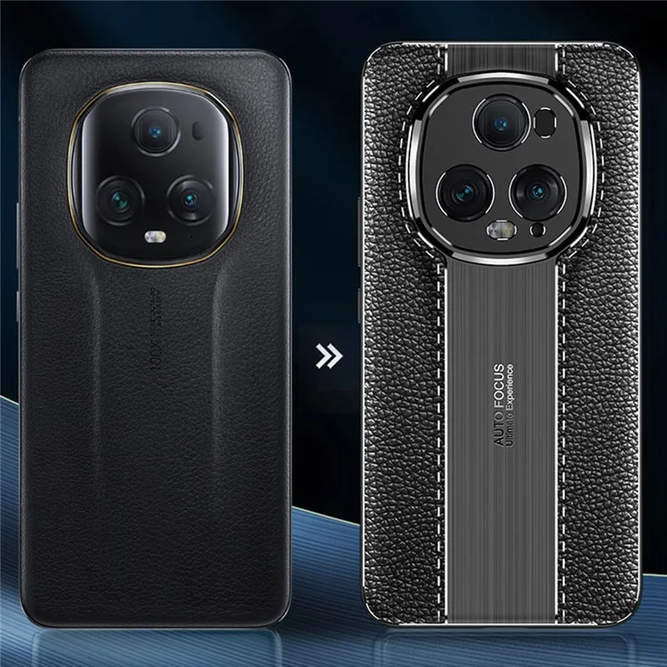 Capa de telefone móvel For Honor Magic5 Ultimate 5G com textura de lichia, TPU macio - Preto 