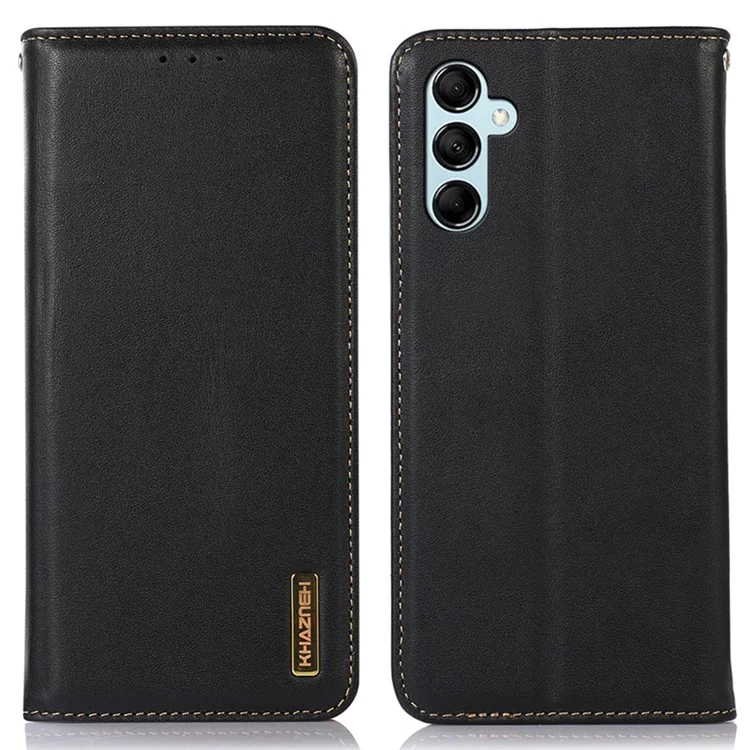 KHAZNEH Pour Samsung Galaxy M14 5G Stand Wallet Phone Case RFID Blocking Genuine Cowhide Leather Cover - Black