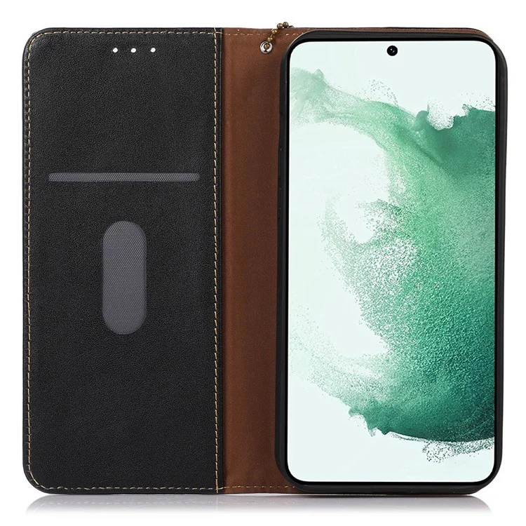 KHAZNEH Pour Samsung Galaxy M14 5G Stand Wallet Phone Case RFID Blocking Genuine Cowhide Leather Cover - Black