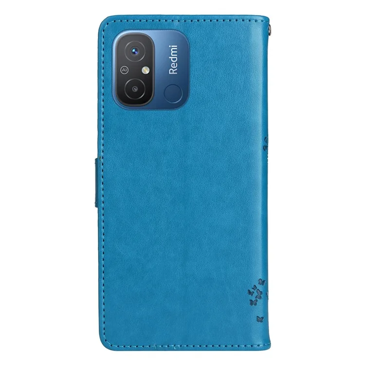 Чехол-книжка для Xiaomi Redmi 12C 4G / 11A 4G с цветочным рисунком от KT Imprinting - Синий
