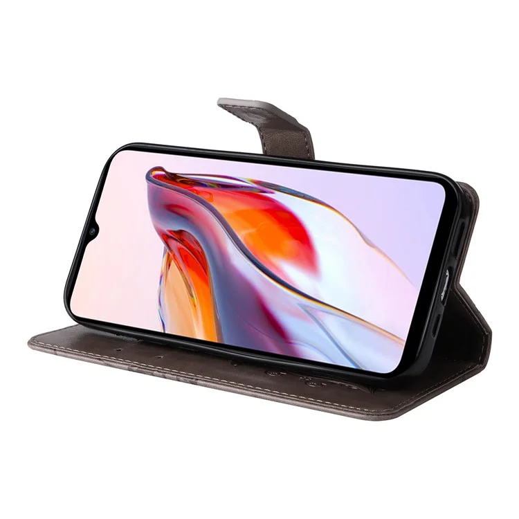 Série de fleurs imprimées KT Imprinting-2 Étui en cuir pour Xiaomi Redmi 12C 4G / 11A 4G Étui portefeuille pour téléphone imprimé avec dragonne - Gris