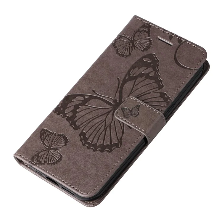Série de fleurs imprimées KT Imprinting-2 Étui en cuir pour Xiaomi Redmi 12C 4G / 11A 4G Étui portefeuille pour téléphone imprimé avec dragonne - Gris