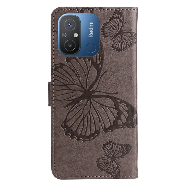 Série de fleurs imprimées KT Imprinting-2 Étui en cuir pour Xiaomi Redmi 12C 4G / 11A 4G Étui portefeuille pour téléphone imprimé avec dragonne - Gris