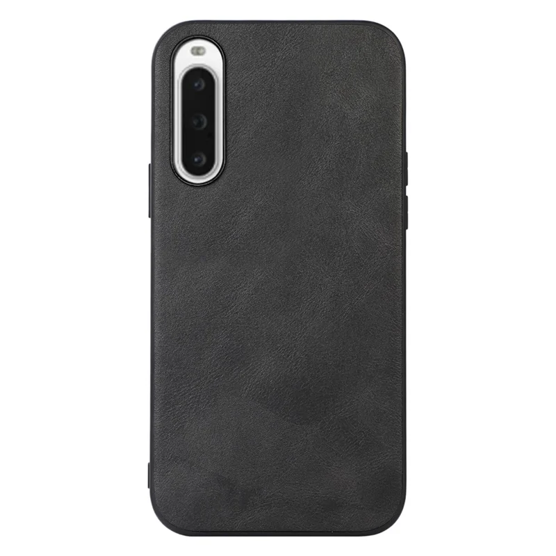 For Sony Xperia 10 V Læderbelagt TPU+PC Telefonbeskyttelsesdæksel Kødhudstekstur Smartphone Cover - Sort