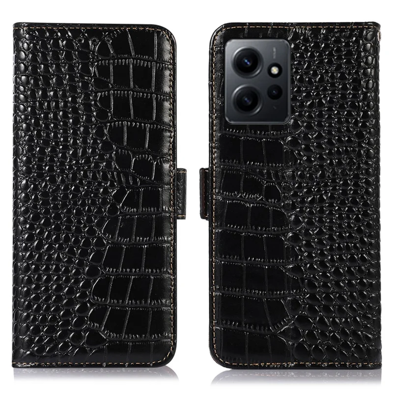 Per Xiaomi Redmi Note 12 4G RFID Blocking Wallet Case Genuine Cowhide Leather Stand Phone Cover - Nero