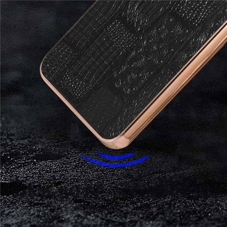 Для Samsung Galaxy S23 Nano Electroplating Phone Case Mahjong Texture Genuine Cowhide Leather+PC+TPU Cover - Black