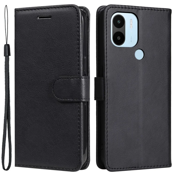 Wallet Phone Case für Xiaomi Redmi A1+ 4G / A2+ 4G / Poco C50 4G PU Leder Klappcover Einfarbig Stoßfeste Abdeckung mit Riemen - Schwarz