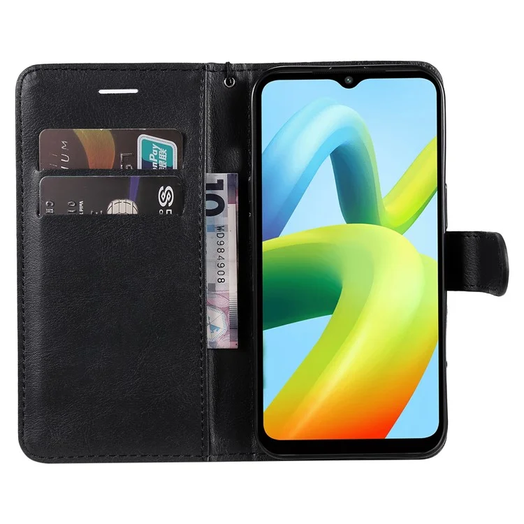 Wallet Phone Case für Xiaomi Redmi A1+ 4G / A2+ 4G / Poco C50 4G PU Leder Klappcover Einfarbig Stoßfeste Abdeckung mit Riemen - Schwarz