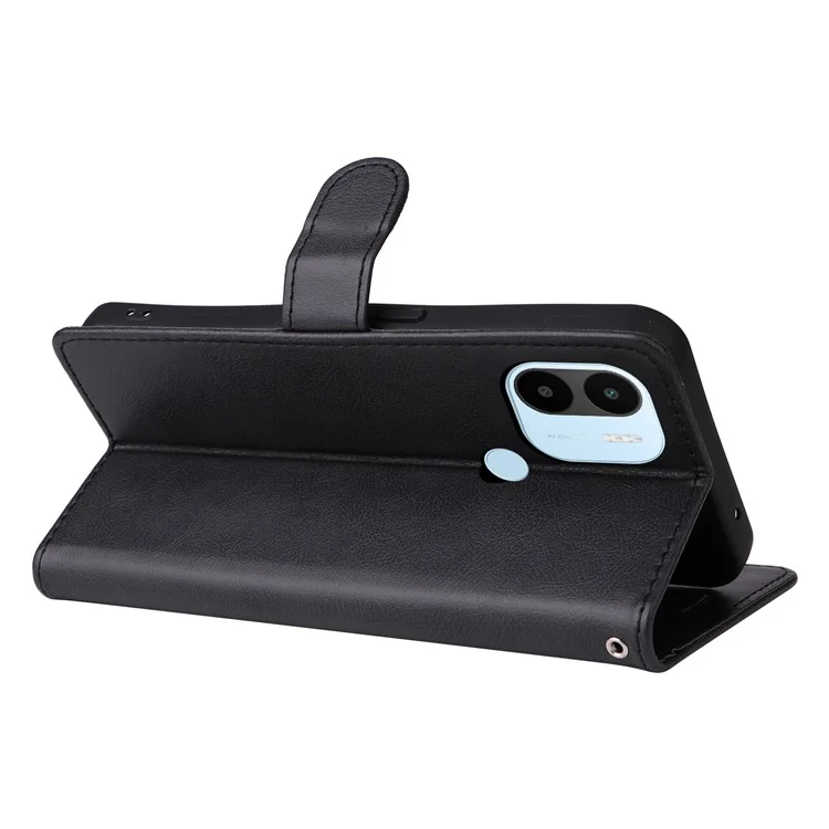 Wallet Phone Case für Xiaomi Redmi A1+ 4G / A2+ 4G / Poco C50 4G PU Leder Klappcover Einfarbig Stoßfeste Abdeckung mit Riemen - Schwarz