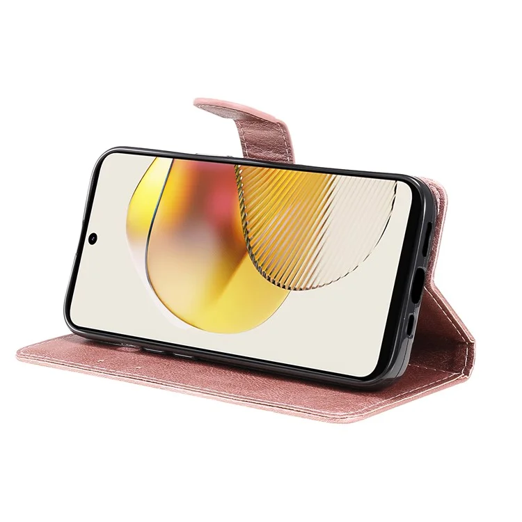 Pour Motorola Moto G73 5G PU Leather Wallet Case Solid Color Stand Phone Cover with Strap - Rose Gold