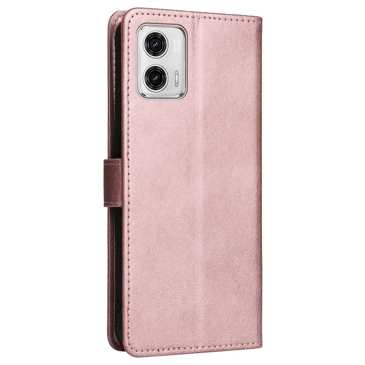 Pour Motorola Moto G73 5G PU Leather Wallet Case Solid Color Stand Phone Cover with Strap - Rose Gold