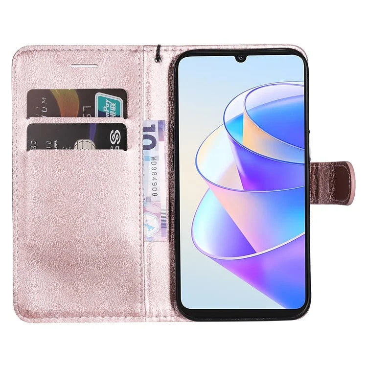 Чехол для телефона KT Leather Series-2 для Honor X7a 5G, из искусственной кожи, однотонный песочный, книжка-кошелек - Розовое золото