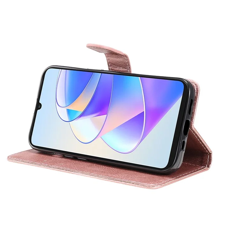 Чехол для телефона KT Leather Series-2 для Honor X7a 5G, из искусственной кожи, однотонный песочный, книжка-кошелек - Розовое золото