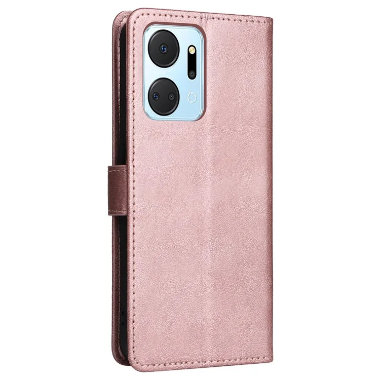 Чехол для телефона KT Leather Series-2 для Honor X7a 5G, из искусственной кожи, однотонный песочный, книжка-кошелек - Розовое золото