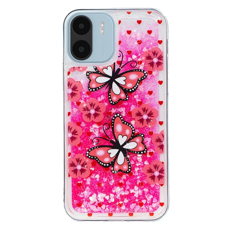 For Xiaomi Redmi A1 4G / A2 4G Embossment Pattern Quicksand Phone Case Anti-scratch TPU Phone Cover - Red Butterfly
