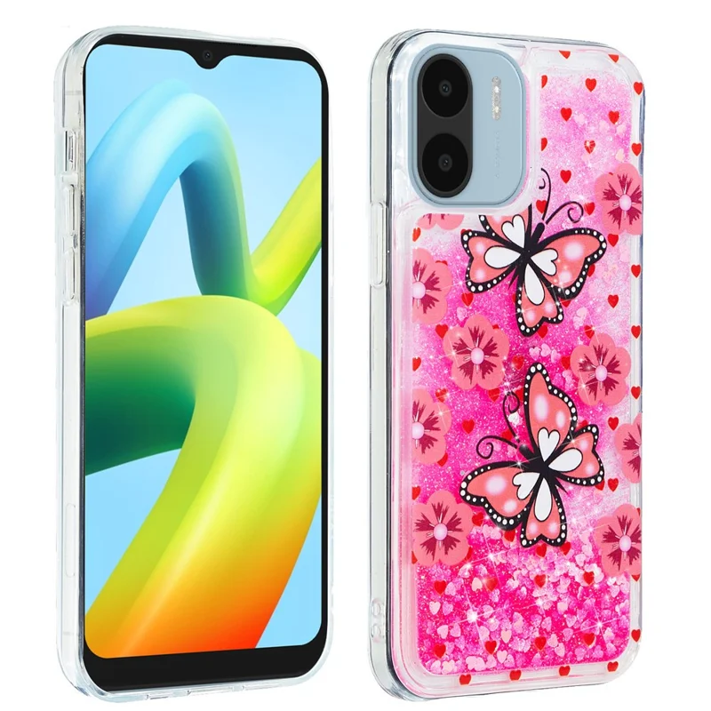 For Xiaomi Redmi A1 4G / A2 4G Embossment Pattern Quicksand Phone Case Anti-scratch TPU Phone Cover - Red Butterfly
