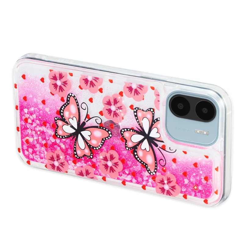 For Xiaomi Redmi A1 4G / A2 4G Embossment Pattern Quicksand Phone Case Anti-scratch TPU Phone Cover - Red Butterfly
