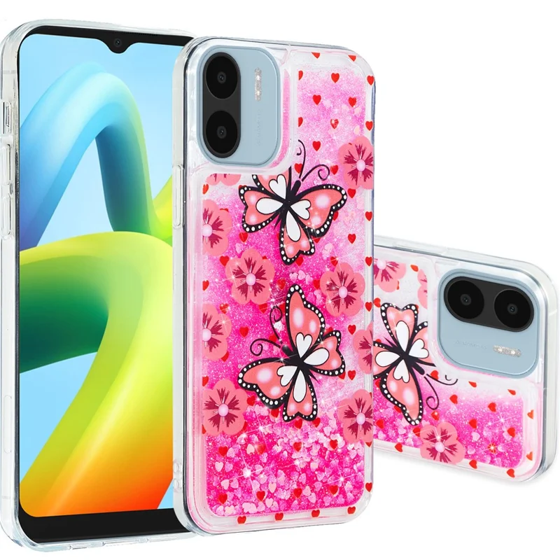 For Xiaomi Redmi A1 4G / A2 4G Embossment Pattern Quicksand Phone Case Anti-scratch TPU Phone Cover - Red Butterfly