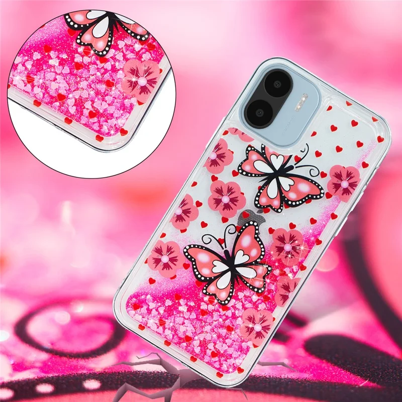 For Xiaomi Redmi A1 4G / A2 4G Embossment Pattern Quicksand Phone Case Anti-scratch TPU Phone Cover - Red Butterfly