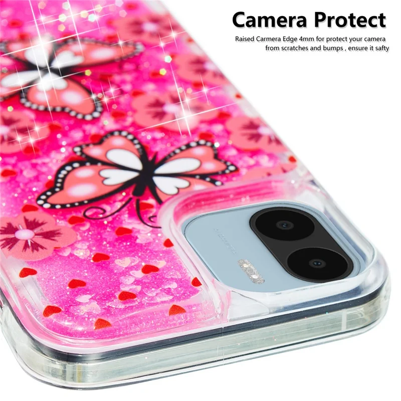 For Xiaomi Redmi A1 4G / A2 4G Embossment Pattern Quicksand Phone Case Anti-scratch TPU Phone Cover - Red Butterfly