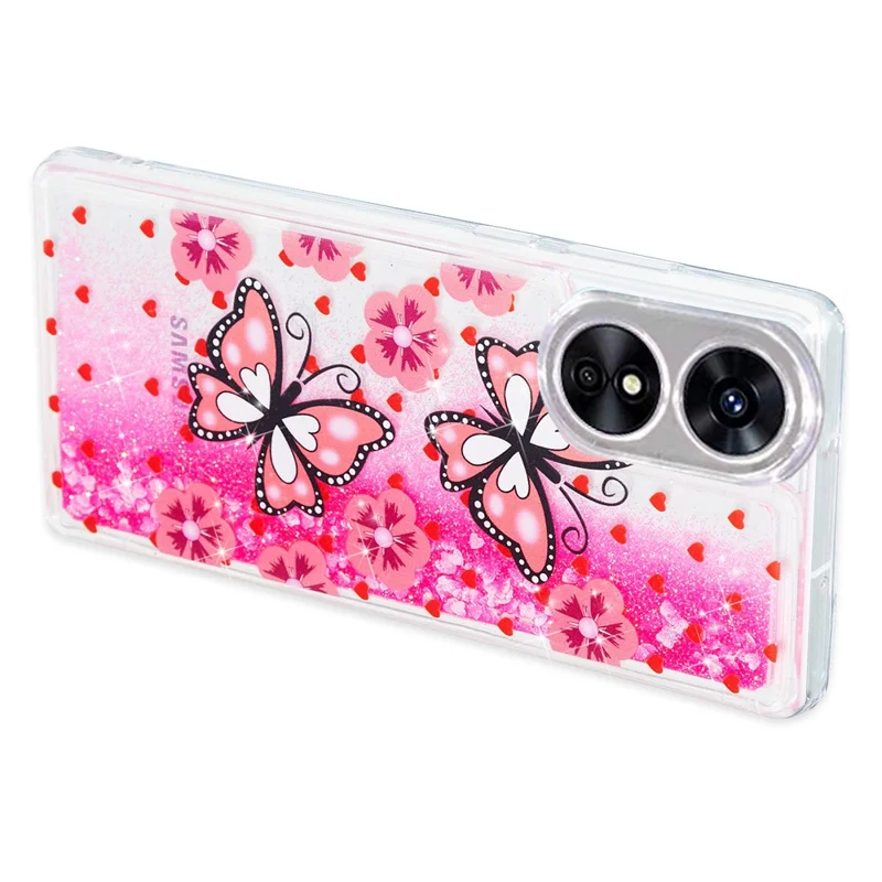 For Oppo A17 4G / A17k 4G Quicksand Phone Case Embossment Pattern Anti-drop Phone TPU Cover - Red Butterfly