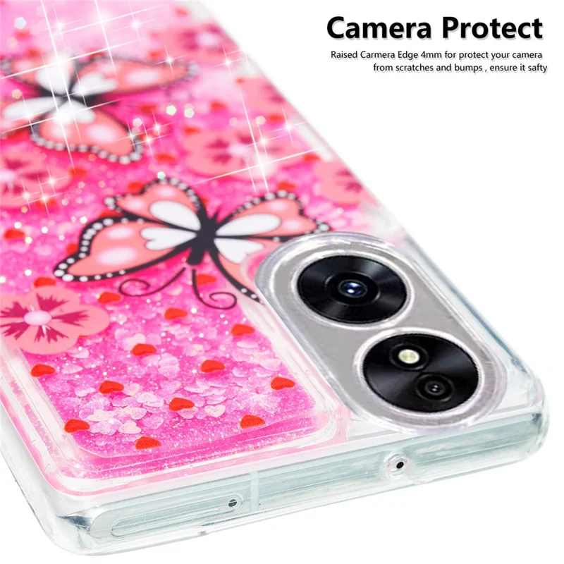 For Oppo A17 4G / A17k 4G Quicksand Phone Case Embossment Pattern Anti-drop Phone TPU Cover - Red Butterfly