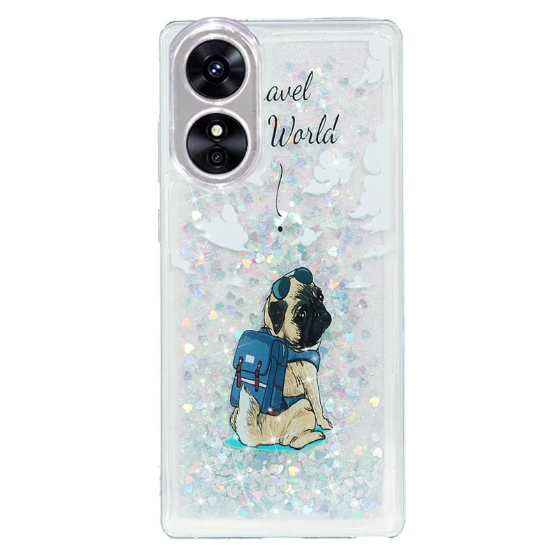 For Oppo A17 4G / A17k 4G Quicksand Phone Case Embossment Pattern Anti-drop Phone TPU Cover - Dog