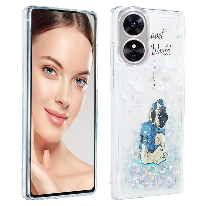 For Oppo A17 4G / A17k 4G Quicksand Phone Case Embossment Pattern Anti-drop Phone TPU Cover - Dog