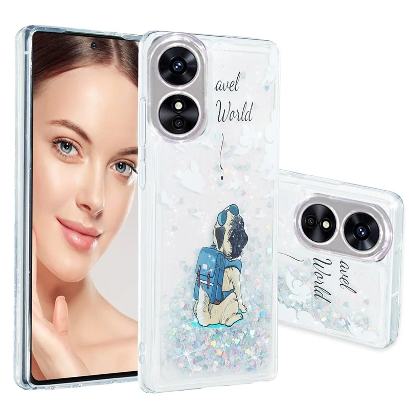 For Oppo A17 4G / A17k 4G Quicksand Phone Case Embossment Pattern Anti-drop Phone TPU Cover - Dog