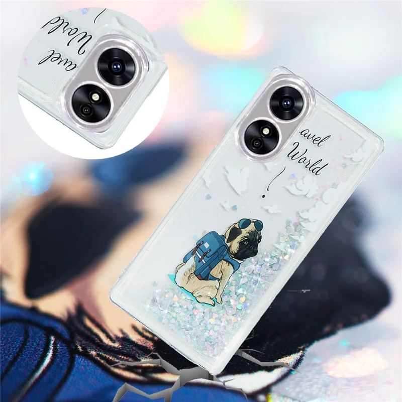 For Oppo A17 4G / A17k 4G Quicksand Phone Case Embossment Pattern Anti-drop Phone TPU Cover - Dog