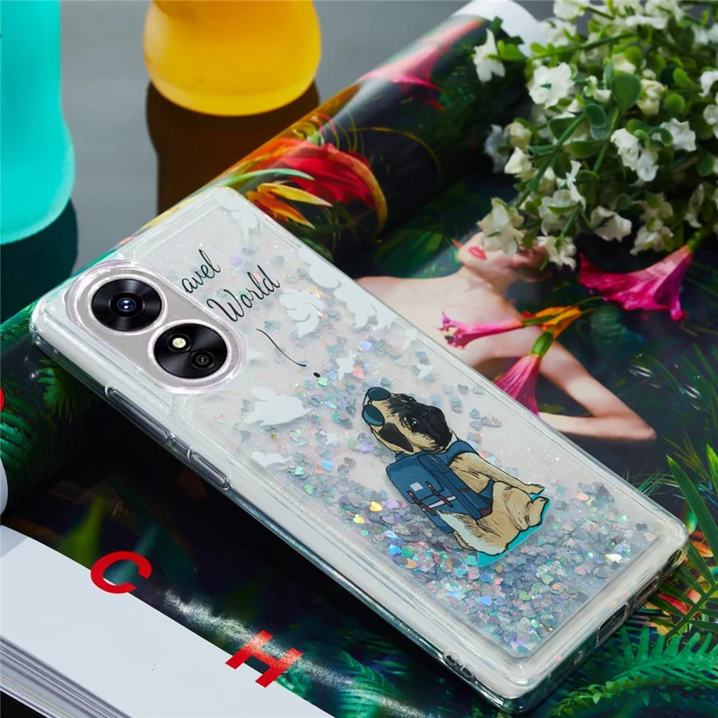 For Oppo A17 4G / A17k 4G Quicksand Phone Case Embossment Pattern Anti-drop Phone TPU Cover - Dog