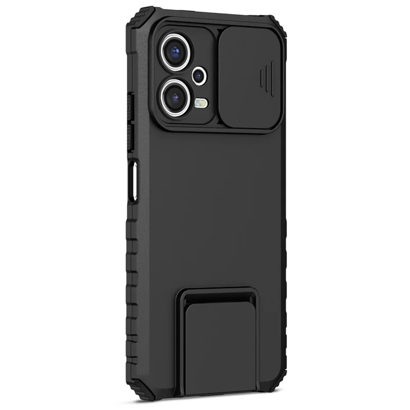 Para Xiaomi Redmi Note 12 5G (India) / Poco X5 5G PC + Funda de teléfono TPU con soporte con tapa deslizante para cámara - Negro