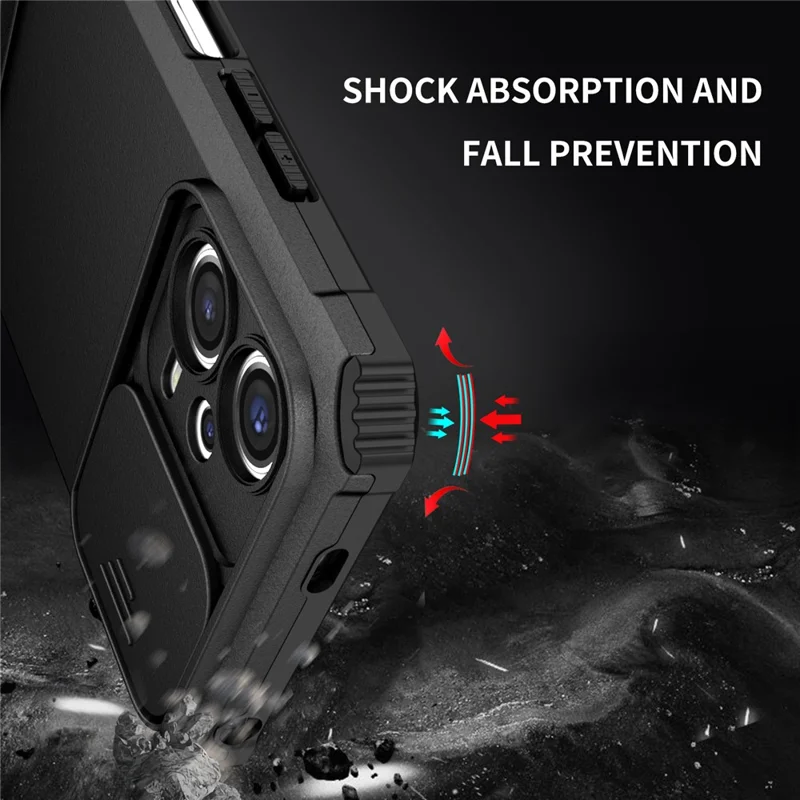 Para Xiaomi Redmi Note 12 5G (India) / Poco X5 5G PC + Funda de teléfono TPU con soporte con tapa deslizante para cámara - Negro