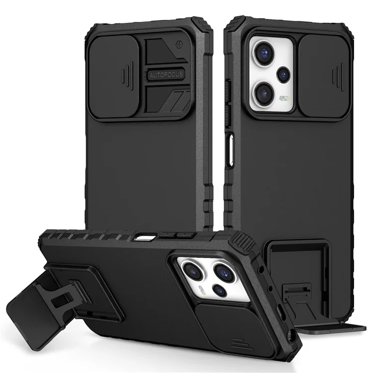 Kickstand Phone Case for Xiaomi Redmi Note 12 Pro 5G / Note 12 Pro Speed 5G / Poco X5 Pro 5G , Slide Camera Protection PC + TPU Back Cover - Black