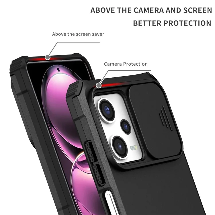 Kickstand Phone Case for Xiaomi Redmi Note 12 Pro 5G / Note 12 Pro Speed 5G / Poco X5 Pro 5G , Slide Camera Protection PC + TPU Back Cover - Black