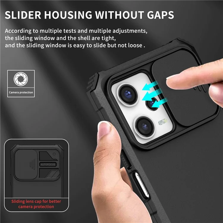 Kickstand Phone Case for Xiaomi Redmi Note 12 Pro 5G / Note 12 Pro Speed 5G / Poco X5 Pro 5G , Slide Camera Protection PC + TPU Back Cover - Black
