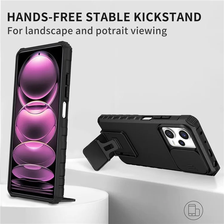 Kickstand Phone Case for Xiaomi Redmi Note 12 Pro 5G / Note 12 Pro Speed 5G / Poco X5 Pro 5G , Slide Camera Protection PC + TPU Back Cover - Black