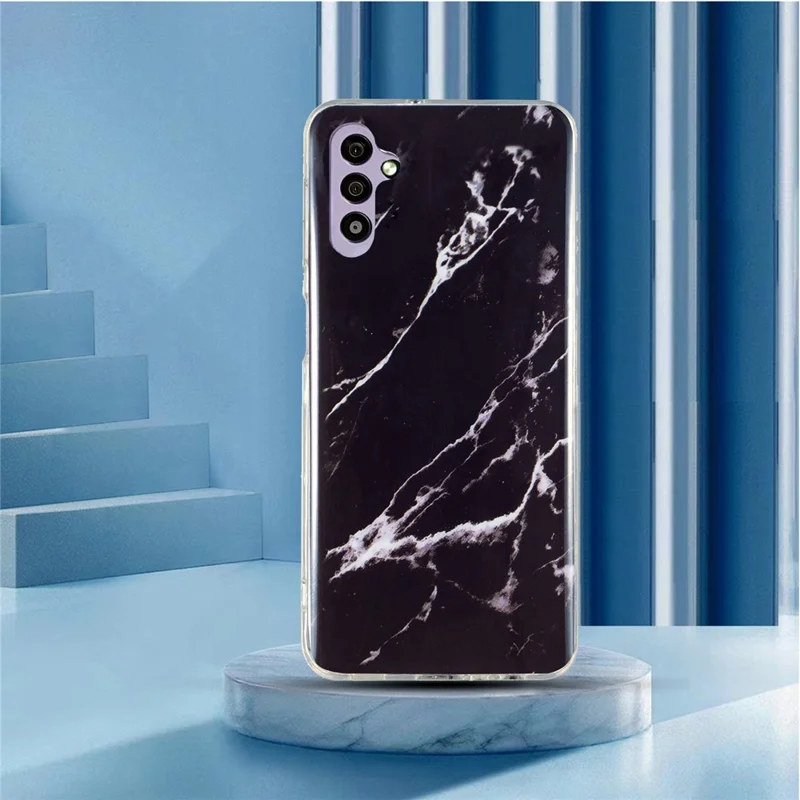 For Samsung Galaxy A34 5G IMD Marble Pattern TPU Case Bump Proof Back Protector Phone Cover - Black