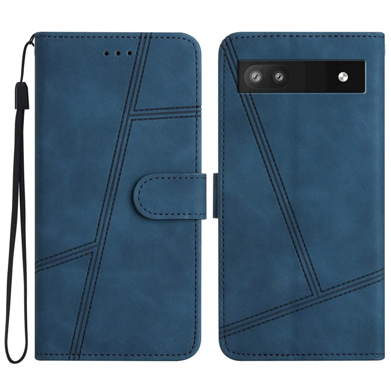 Para Google Pixel 7a Capa Anti-queda com Linha Impressa, Revestimento em Couro PU Tátil da Pele com Suporte para Carteira - Azul