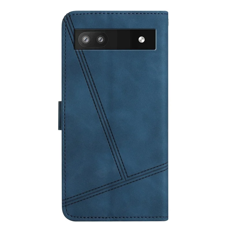 Para Google Pixel 7a Capa Anti-queda com Linha Impressa, Revestimento em Couro PU Tátil da Pele com Suporte para Carteira - Azul