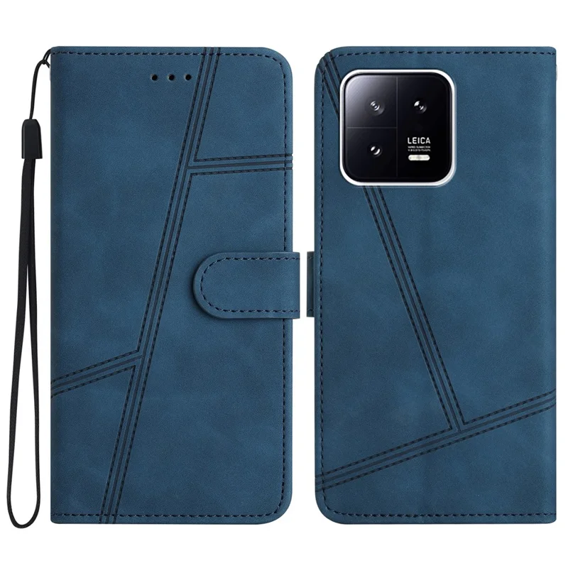Für Xiaomi 13 Pro 5G PU-Leder geprägte Linien-Handyhülle Brieftasche Hautkontakt-schützende Ständer-Abdeckung - Blau
