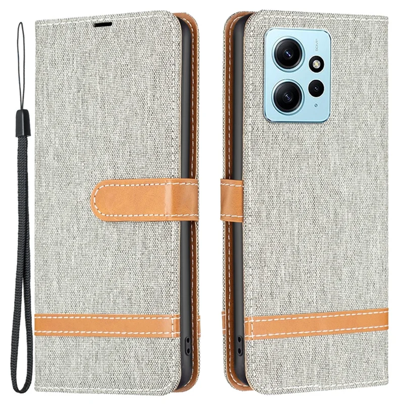 For Xiaomi Redmi Note 12 4G Jeans Cloth Splicing PU Leather Phone Cover Phone Case with Stand Wallet - Grey